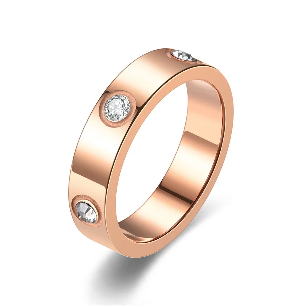 Trendy Stainless Steel Gold/Silver/Rose Gold Color Ring For Women Men Couple CZ Crystal Rings Luxury Jewelry Wedding Rings Gift