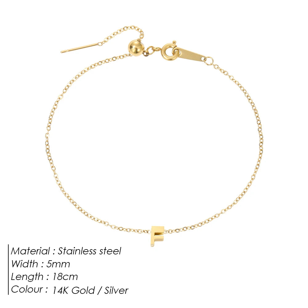 eManco DIY Capital Initial Letter Bracelet Stainless Steel Jewelry Simple Gold Plated Accessories Girl Valentine's Day Gift