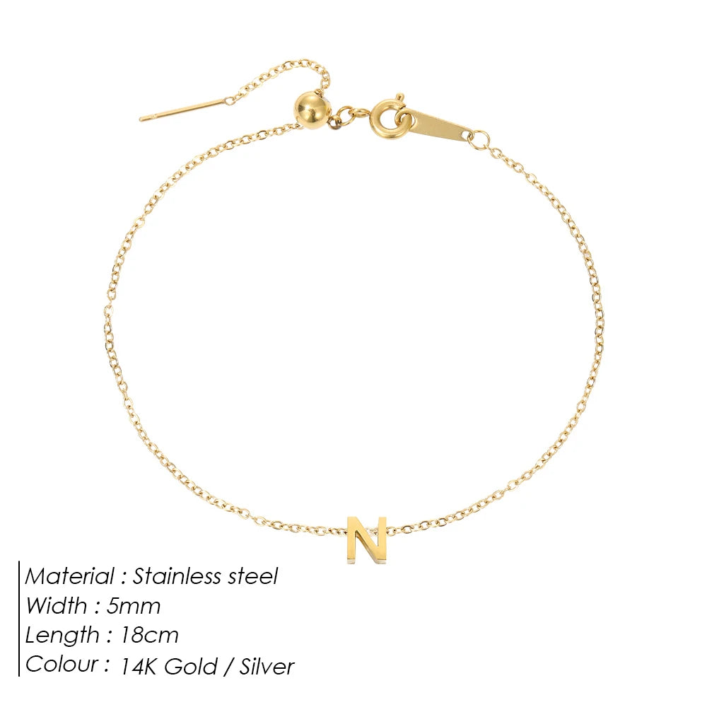 eManco DIY Capital Initial Letter Bracelet Stainless Steel Jewelry Simple Gold Plated Accessories Girl Valentine's Day Gift