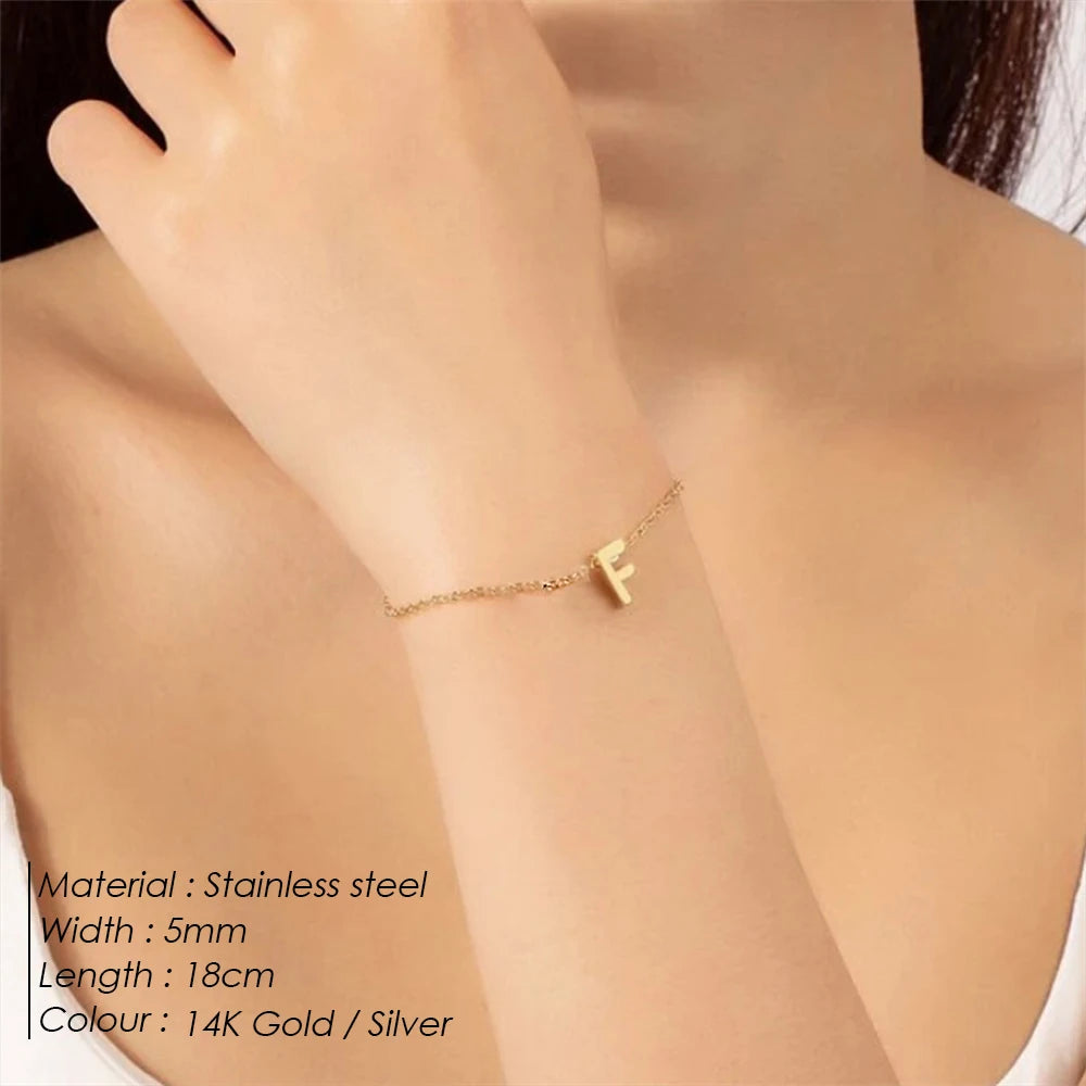 eManco DIY Capital Initial Letter Bracelet Stainless Steel Jewelry Simple Gold Plated Accessories Girl Valentine's Day Gift