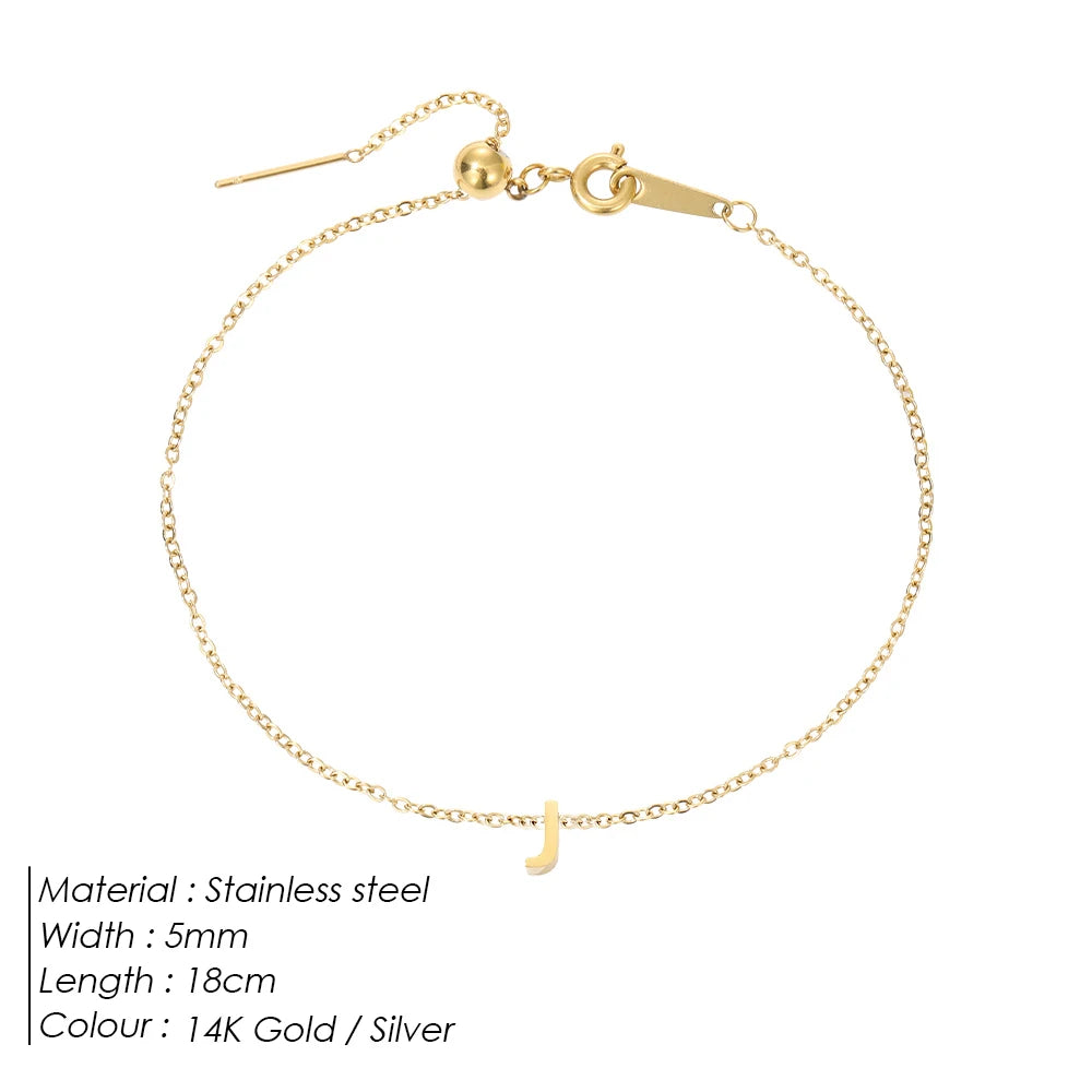 eManco DIY Capital Initial Letter Bracelet Stainless Steel Jewelry Simple Gold Plated Accessories Girl Valentine's Day Gift