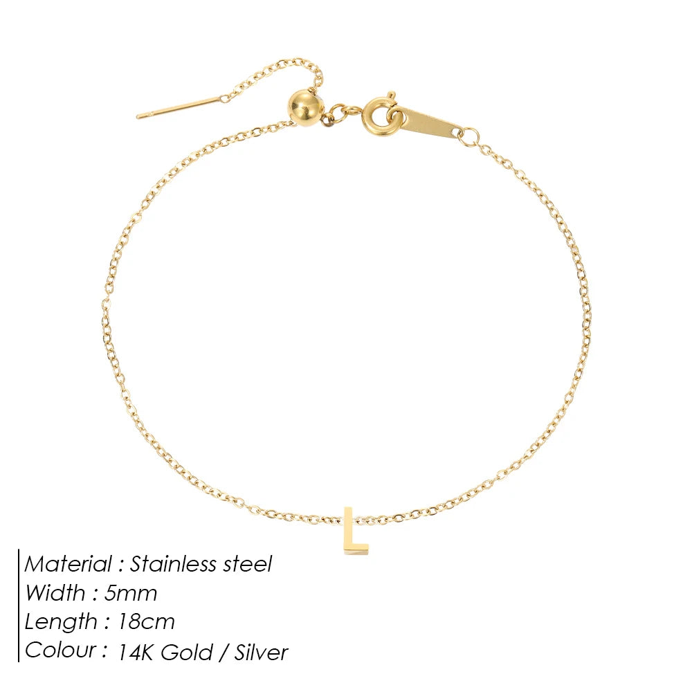 eManco DIY Capital Initial Letter Bracelet Stainless Steel Jewelry Simple Gold Plated Accessories Girl Valentine's Day Gift
