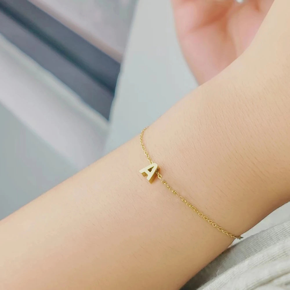 eManco DIY Capital Initial Letter Bracelet Stainless Steel Jewelry Simple Gold Plated Accessories Girl Valentine's Day Gift