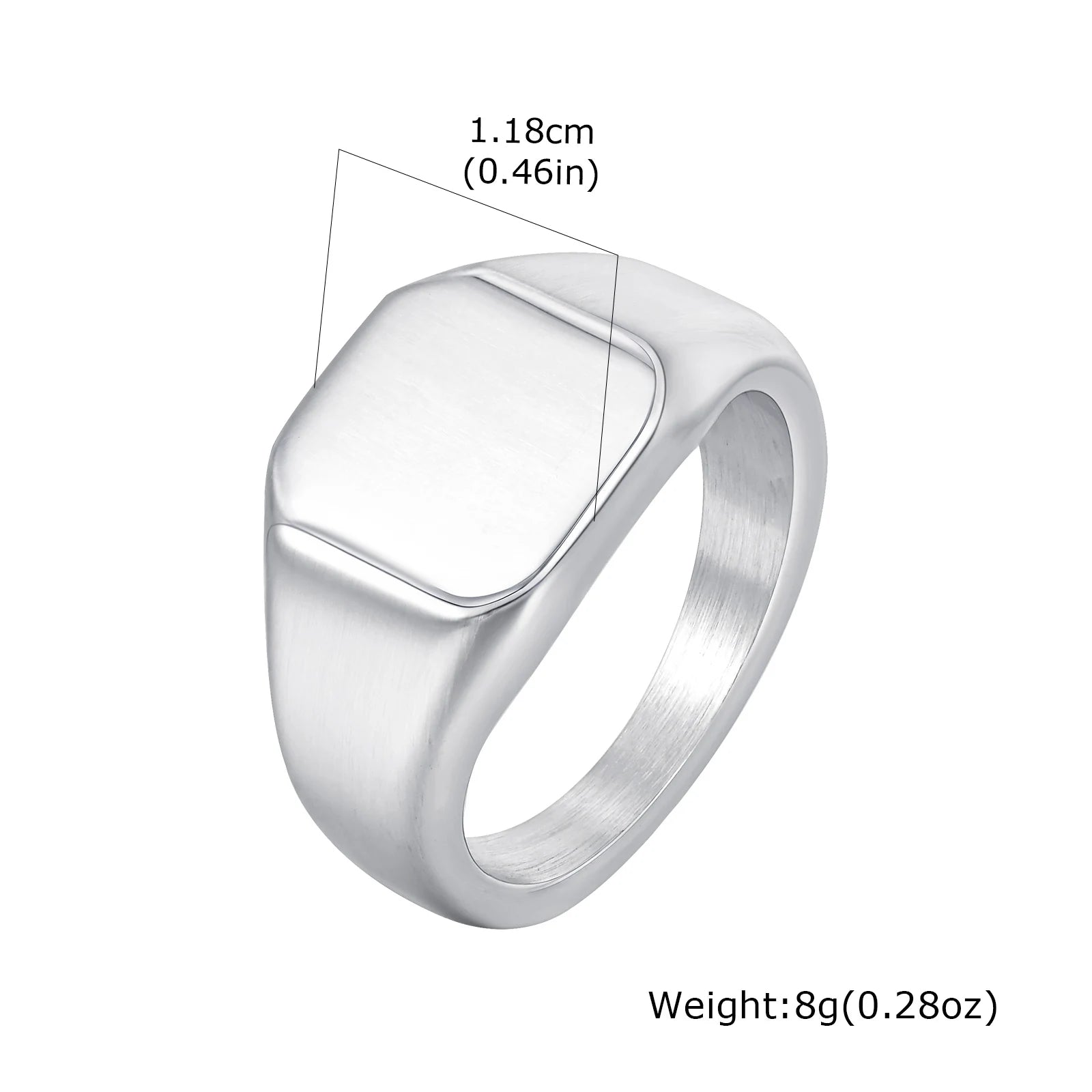 Silver Color Square Signet Ring for Men Women,Brushed Stainless Steel Ring Band Ring,Basic Chunky Ring Thumb Ring