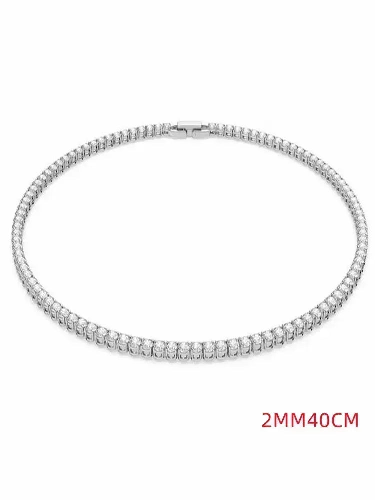 925Sterling Silver Necklace Zircon Chain Necklace Women Fashion Simple Engagement Wedding Charm Jewelry  2MM/4MM 40-50CM