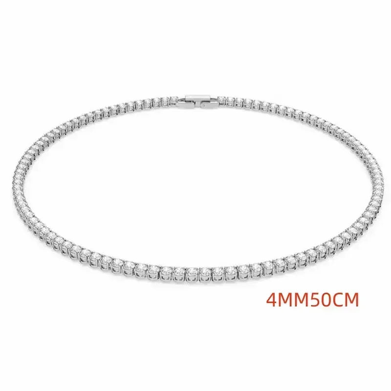 925Sterling Silver Necklace Zircon Chain Necklace Women Fashion Simple Engagement Wedding Charm Jewelry  2MM/4MM 40-50CM
