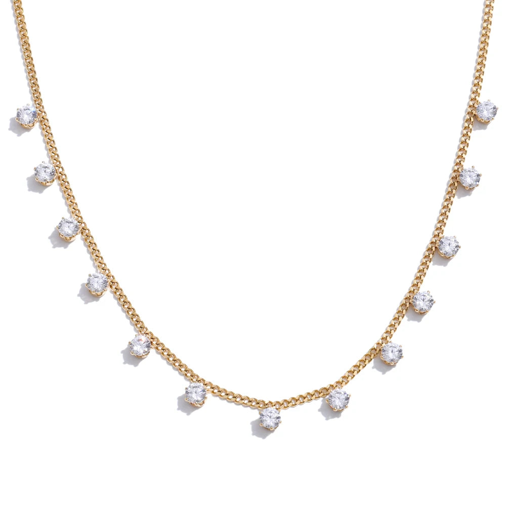 Yhpup Shiny Cubic Zirconia Chic Chain Necklace for Women Stainless Steel Delicate Premium Exquisite Collar Jewelry for Women