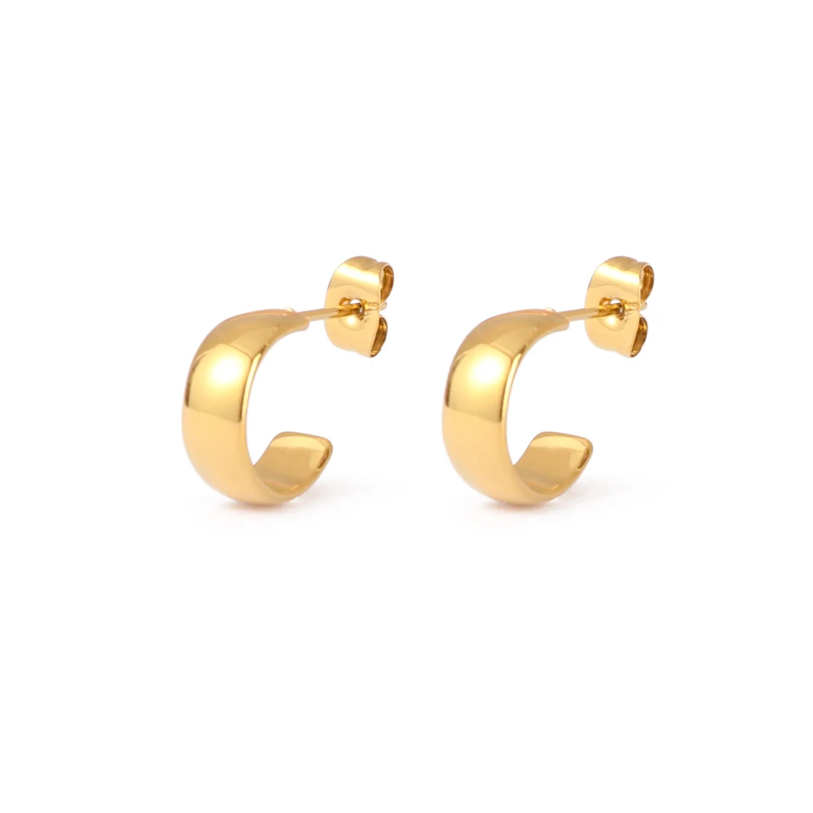 Gold Plated Stainless Steel Small Circle Hoop Earrings Smooth Surface Fashionable Simple Design Ear Jewelry for Women