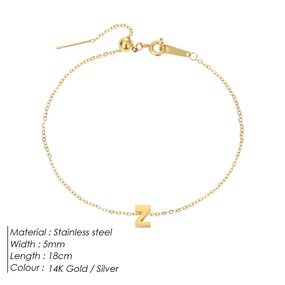 eManco DIY Capital Initial Letter Bracelet Stainless Steel Jewelry Simple Gold Plated Accessories Girl Valentine's Day Gift