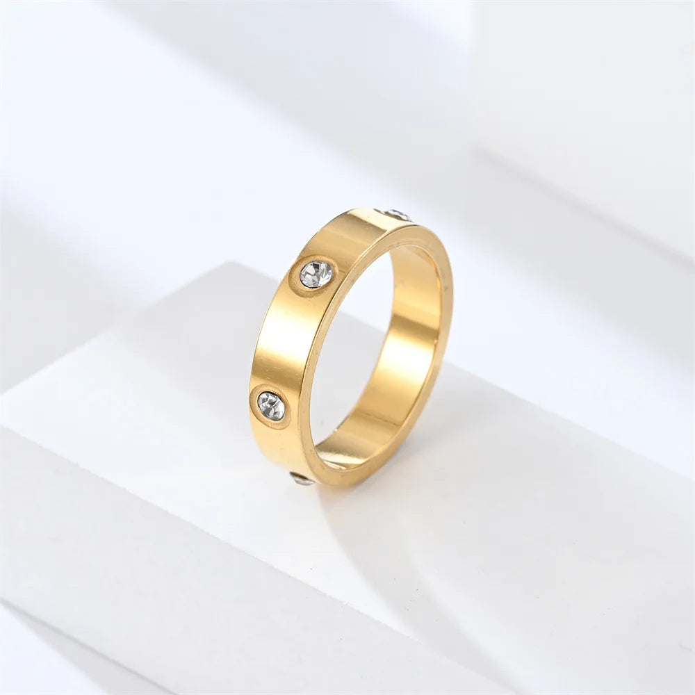 Trendy Stainless Steel Gold/Silver/Rose Gold Color Ring For Women Men Couple CZ Crystal Rings Luxury Jewelry Wedding Rings Gift