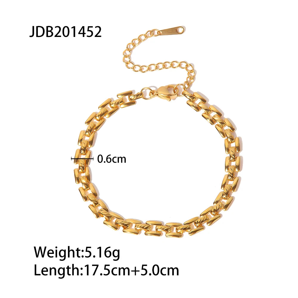 Youthway New Metallic Style Strap Bracelet 18k Gold Color Stainless Steel Trendy Charm Waterproof Jewelry for Women Men