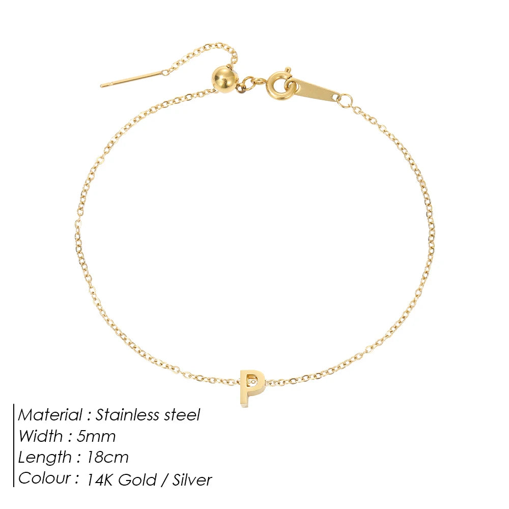 eManco DIY Capital Initial Letter Bracelet Stainless Steel Jewelry Simple Gold Plated Accessories Girl Valentine's Day Gift