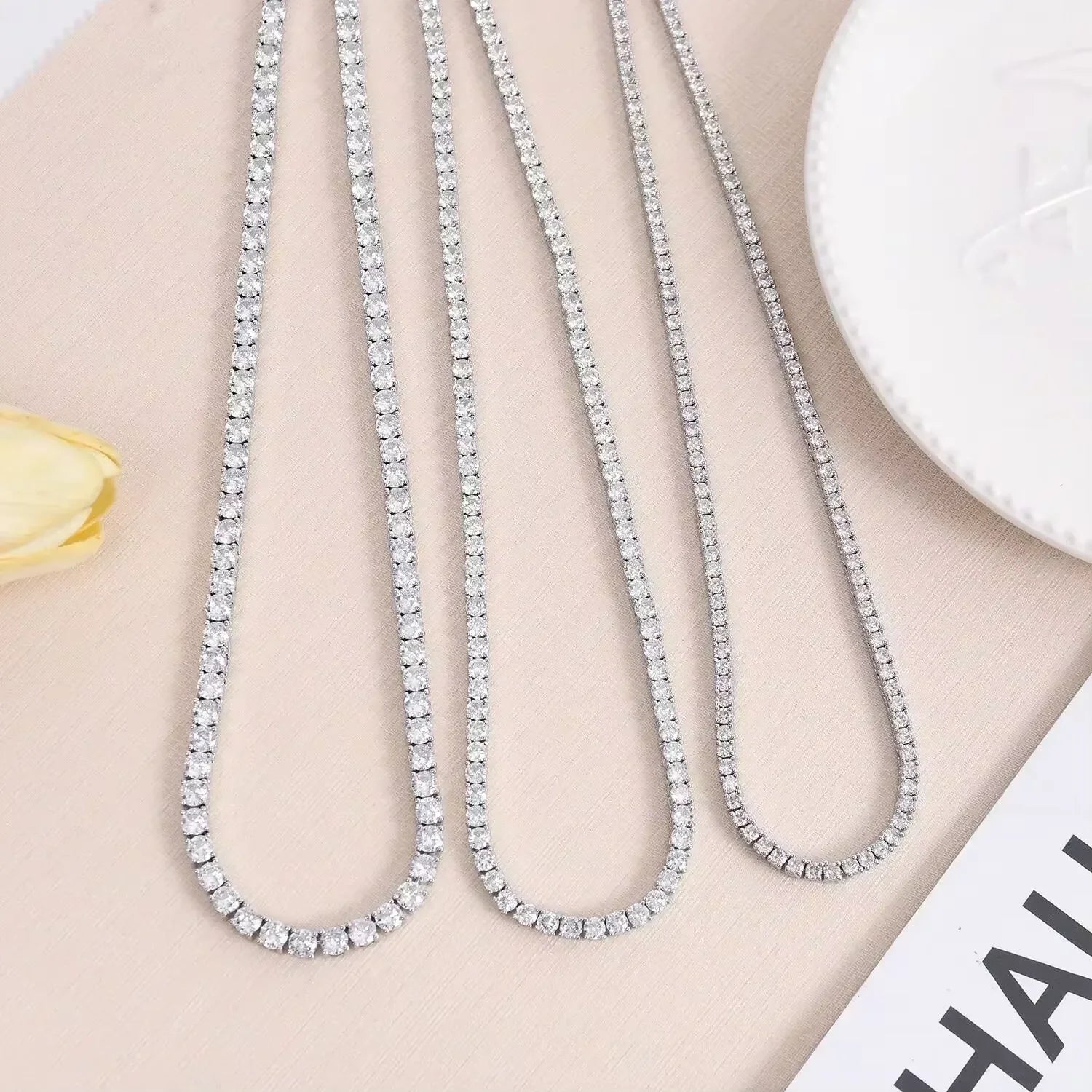 925Sterling Silver Necklace Zircon Chain Necklace Women Fashion Simple Engagement Wedding Charm Jewelry  2MM/4MM 40-50CM