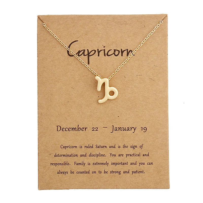 12 Zodiac Sign Necklaces With Cardboard Constellations Pendant Gold Color Chains Choker For Women Birthday Fashion Jewelry